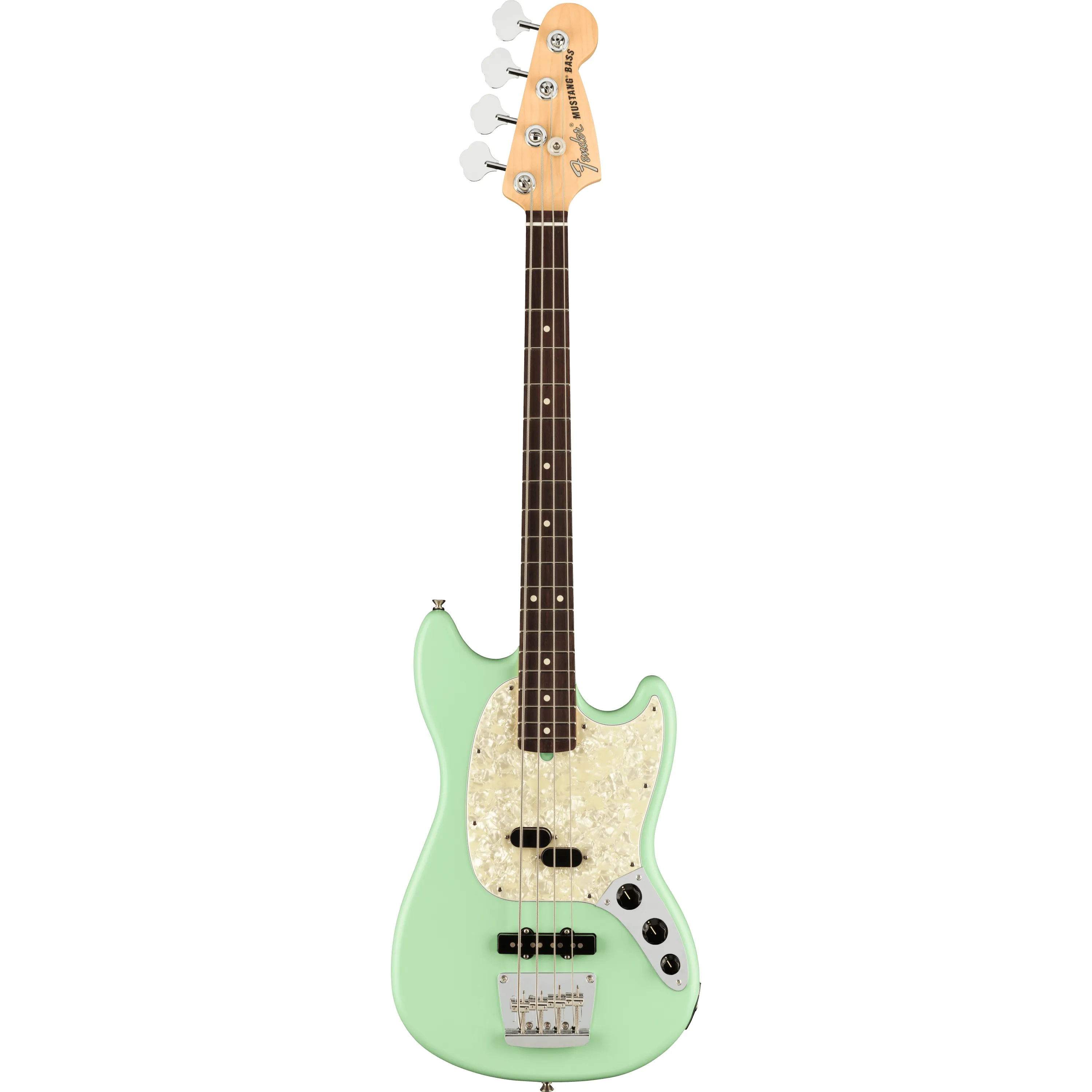 Fender American Performer Mustang Bass RW Satin Surf Green front view