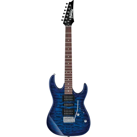 Ibanez GRX70QA Gio Transparent Blue Burst front view